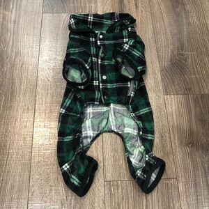 Dog Pj’s Size Small Green Plaid Dog Onesie